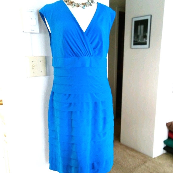 Blue Ruched  Pleated Sleeveless Dress - Picture 2 of 16